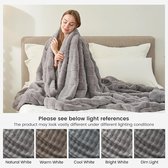 Cozy Bliss Fluffy Faux Fur Throw Blanket for Couch,Lightweight Cozy Soft Grey Throw Blankets for Sofa Bed Living Room,50x60 Inches
