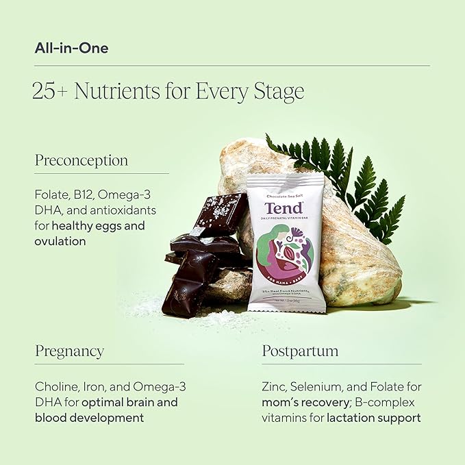 Tend Daily Best Prenatal Vitamin Bar, Made with Organic Ingredients for Pregnant & Postpartum Mothers (Variety Pack)