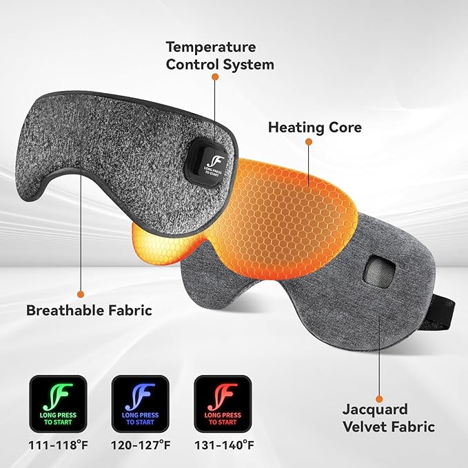 Fervidus Heated Eye Mask, Cordless Warm Eye Compress for Dry Eyes, Rechargeable, Eye Heating pad for Women Men, Washable Cover