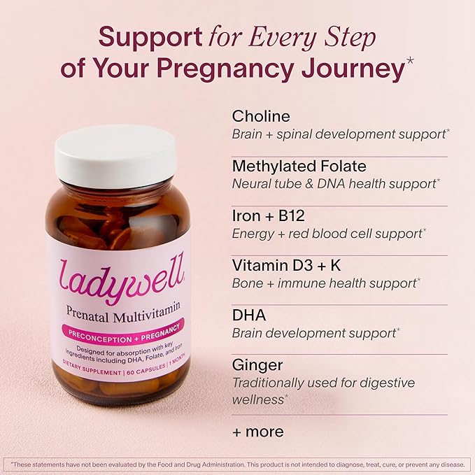 Prenatal Multivitamin | Conception, Pregnancy & Postpartum | Key Ingredients Including DHA, Folate & Iron | Expertly-Formulated & Tested | Designed for Absorption with Nausea Support, 60 Ct