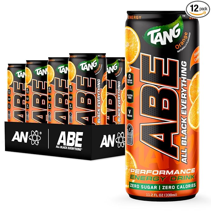 All Black Everything Sugar Free Energy Drink | TANG Orange | 0 Calories | 12 Pack | 200mg Natural Caffeine | Pre-Workout Sport Drink for Men and Women