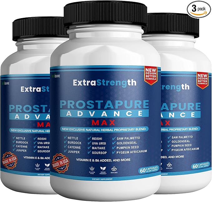 ProstaPure Advance Max Extra Strength Prostate Health Support Supplement, Saw Palmetto, Vegan, Non-GMO, Gluten-Free – 180 Capsules (3 Pack)