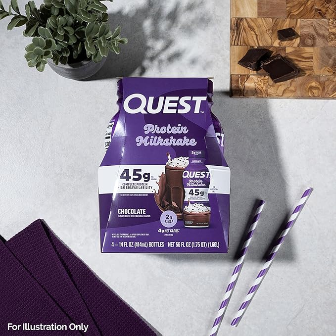 Quest Nutrition Chocolate Protein Shake, 45g Protein, 2g Sugar, 4g Net Carbs, Ready to Drink, Gluten Free, 12 Count