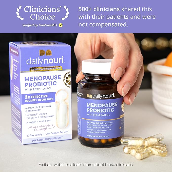 Daily Nouri Menopause Probiotic | Supports Hormonal Balance, Estrogen, Hot Flashes, Night Sweats, Bloating & Gut Health | 3 Clinically Studied Strains + Resveratrol & Vegan Omega Oil | 30-Day Supply