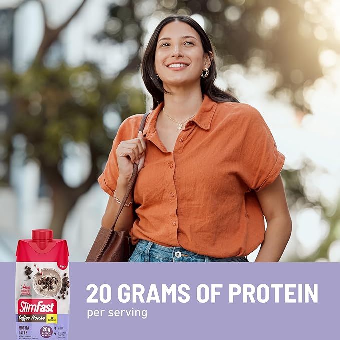 SlimFast High Protein Latte Bundle, Caffeine, 20g Protein, Vanilla Latte Meal Replacement Powder, 21 Servings + Mocha Latte Protein Shake, Meal Replacement Shake Ready to Drink, 11 Fl Oz (Pack of 12)