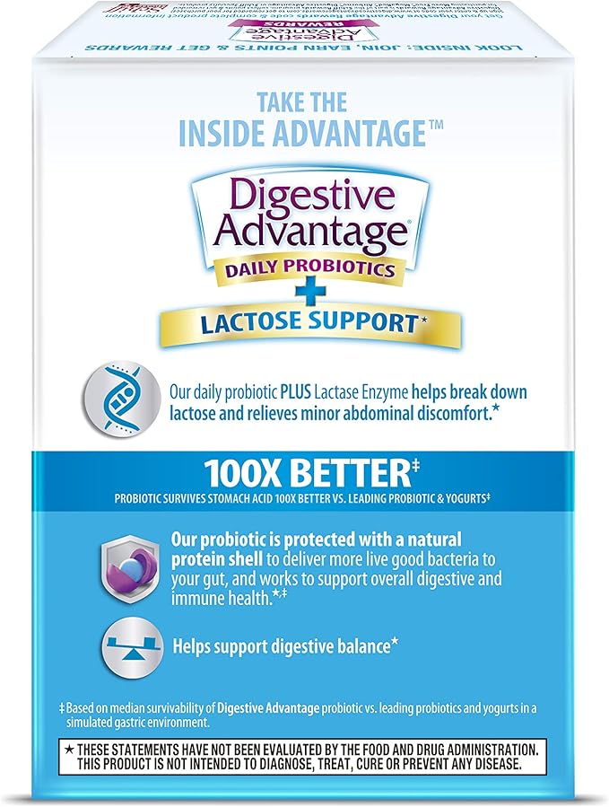 Digestive Advantage Lactose Defense Capsules (96 Count In A Box), Helps Breaks Down Lactose and Defend Against Digestive Upset, Supports Digestive and Immune Health, CFUs