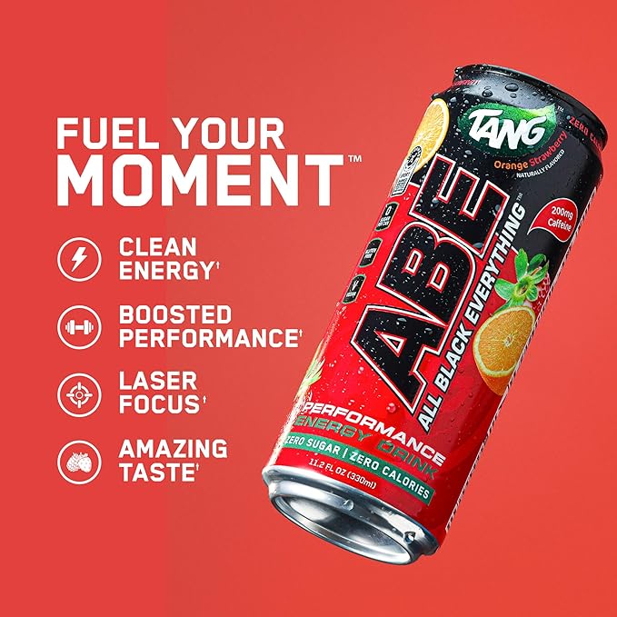 All Black Everything Sugar Free Energy Drink | TANG Orange | 0 Calories | 12 Pack | 200mg Natural Caffeine | Pre-Workout Sport Drink for Men and Women