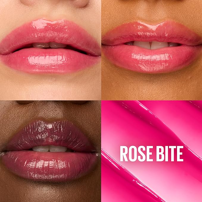 Maybelline Lifter Glaze Oil Balm with Hyaluronic Acid and Hydrating Oil Blend, Lip Balm with 24HRs of Smooth, Moisturizing Shine, Rose Bite (Sheer Hot Pink)