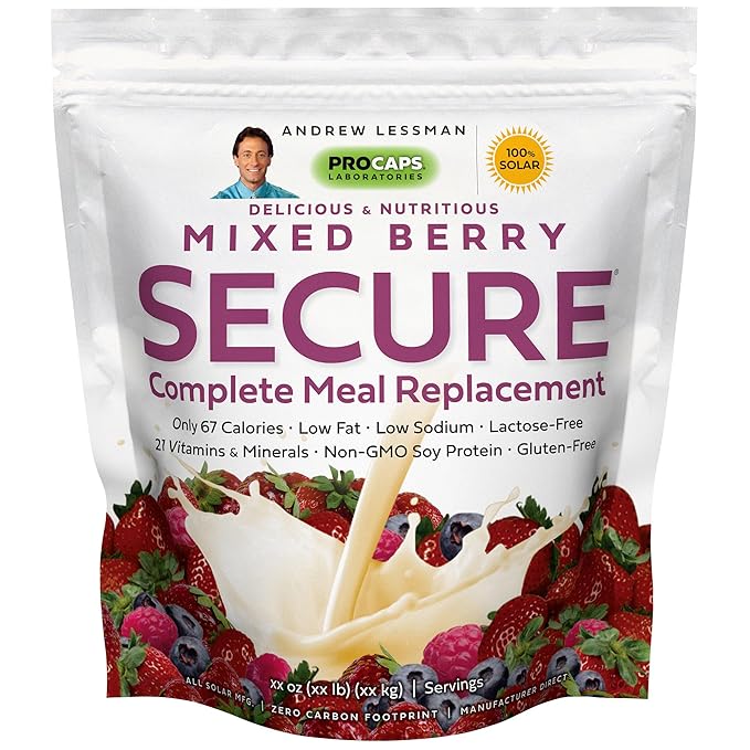 ANDREW LESSMAN Secure Soy Complete Meal Replacement - Mixed Berry 100 Servings - Only 67 Calories, 7g Non-GMO Soy Protein, Vitamins and Minerals, Low-Fat, Nutritious and Delicious, Mixes Instantly