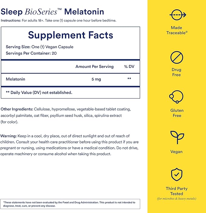 Ritual Sleep BioSeries Melatonin – Time-Released Sleep Aid for Adults – Vegan, Drug-Free Supplement – 20 Capsules