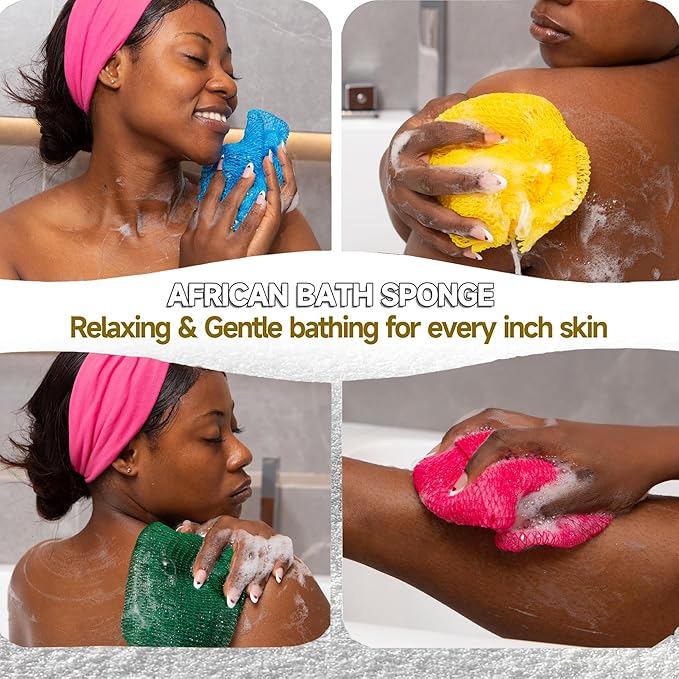SubSahara African Net Sponge Authentic - 5 Pieces Gentle Exfoliating Scrubber for All Skin Types, Bath Sponge for Face & Body, Travel Portable