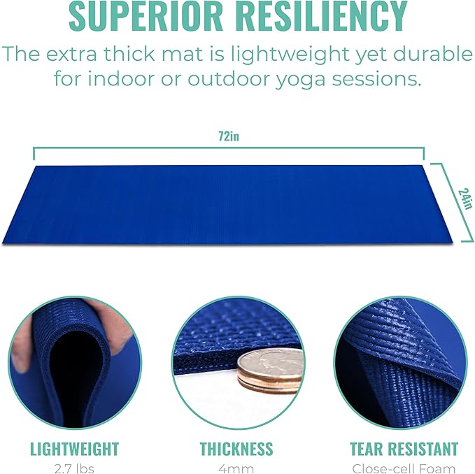 Elevate Yoga Mats, 10 Pack, 72" Long x 24" Wide, 4 mm Thick, Non-Slip and Easy to Clean Gym Mats for Schools and Studios