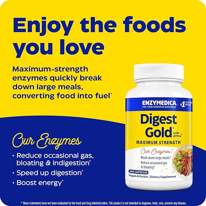 Enzymedica - Digest Gold with ATPro, High Potency Enzymes for Optimal Digestive Support, 240 Capsules