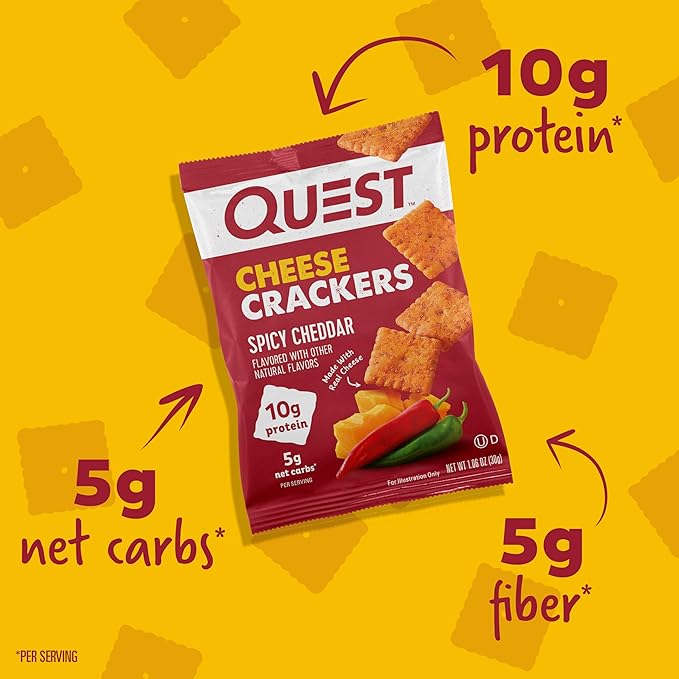 Quest Nutrition Cheese Crackers, Spicy Cheddar, 10g of Protein, Low Carb, Made with Real Cheese, 4 Count