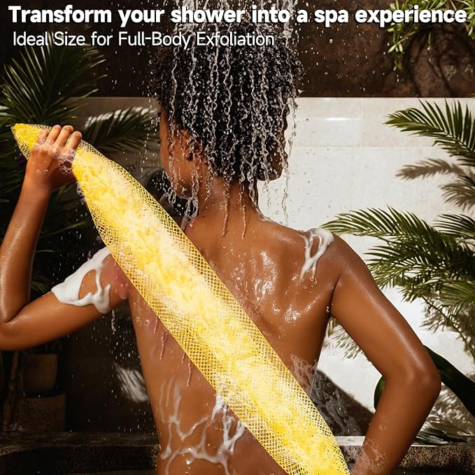 SubSahara Authentic African Net Sponge - 2 Pieces Exfoliating Scrubber for All Skin Types, Bath Sponge for Face & Body, Travel Portable, Durable, Gentle Exfoliation (Lavender Purple & Bright Yellow)