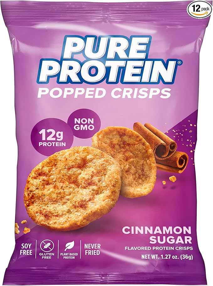 Pure Protein Popped Crisps, Cinnamon Sugar, High Protein Snack, 12G Protein, 1.27oz., 12 Count