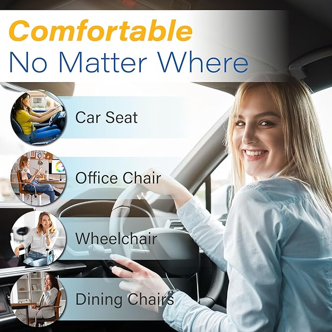 Car Seat Cushion, Ergonomic Memory Foam Car Cushion for Sciatica Pain Relief, Larger Driving Seat Pillow for Short Drivers on Long Drives - Butt Pillow for Truck, Office, Wheelchair - Classic Black