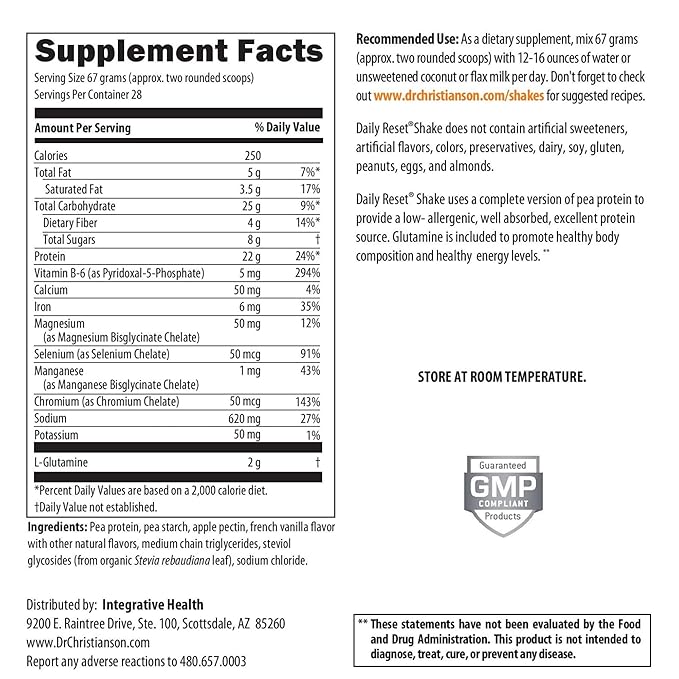 Dr. Christianson's Original Daily Reset Meal Replacement Shake (Vanilla) - Doctor Formulated Natural Pea Protein & Resistant Starch Powder for Complete Nutrition - 28 Full-Size Servings