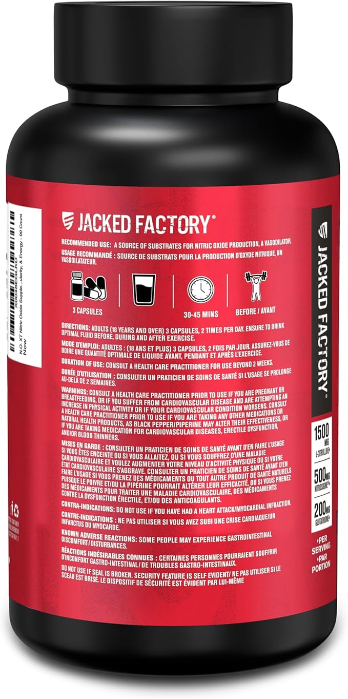 Jacked Factory N.O. XT Nitric Oxide Supplements for Men w/Nitrosigine L Arginine L Citrulline Supplement for Muscle Pumps & Vascularity - Pre Workout Nitric Oxide Booster & Muscle Builder - 180 Caps