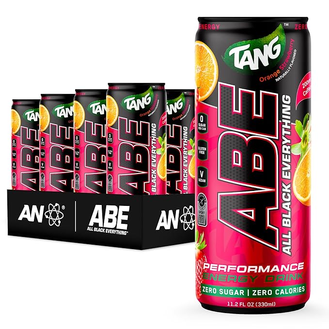 All Black Everything Sugar Free Energy Drink | Tang Orange Strawberry | 0 Calories | 12 Pack | 200mg Natural Caffeine | Pre-Workout Sport Drink for Men and Women