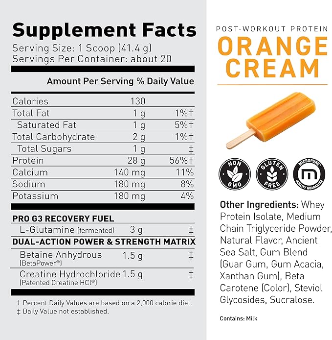 Kaged Post Workout Protein Powder | Re-Kaged | 28g Whey Protein with Creatine, Glutamine & Betaine for Muscle Growth & Recovery | Low Sugar | 20 Servings | Orange Cream