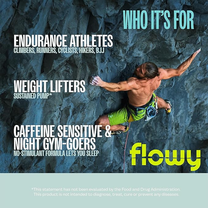 flowy Stim Free Pre Workout – Nitric Oxide Booster for Men & Women | All Natural, Hydration, Non Stimulant Pump, Caffeine-Free, Electrolytes, L-Citrulline, Lemon Lime, 30 Servings
