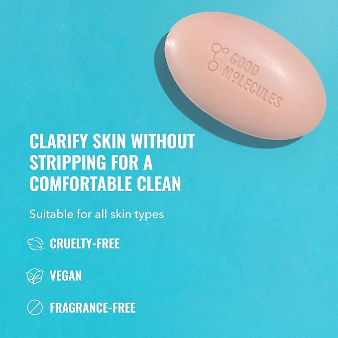 Good Molecules Clarify and Cleanse Bar - Soap Free Bar with Salicylic Acid, BHA for Skin Tone Balancing and Cleansing - Body and Facial Cleanser, Skin Care for Face