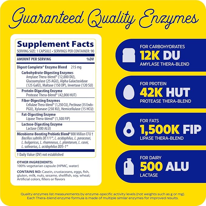 Enzymedica, Digest Complete + Probiotics, Full-Range, Everyday Enzymes with 800 Million CFU Active Cultures per Capsule, 90 Capsules