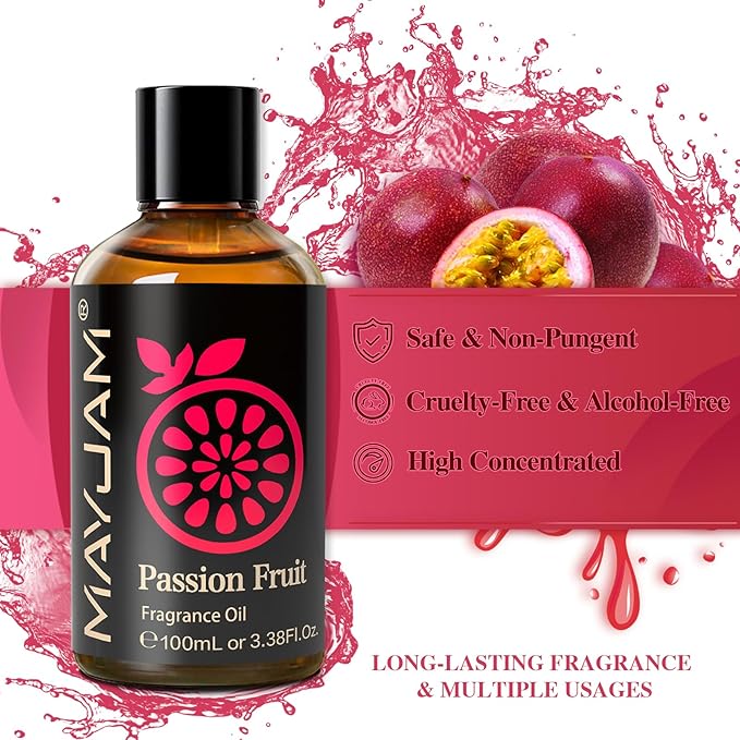 100ML/3.38FL.OZ Passion Fruit Fragrance Oils with Glass Dropper, Essential Oils for Diffusers for Home, Long Lasting Scented Oils for Diffusers Soap Candle Making