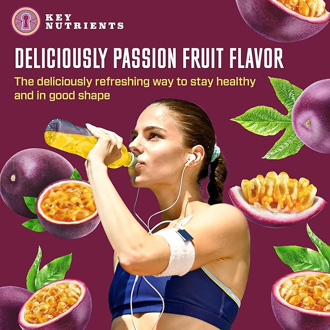 KEY NUTRIENTS Multivitamin Electrolytes Powder No Sugar - Delicious Passion Fruit Electrolyte Powder - Endurance & Energy Supplement - Hydration Powder - No Calories - 90 Servings - Made in USA