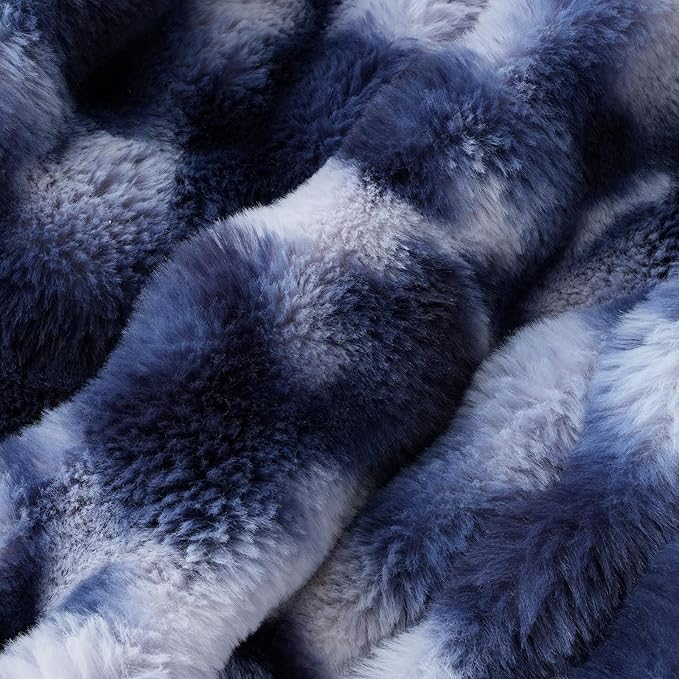 Amélie Home Faux Fur Throw Blanket for Couch, Fuzzy Soft Plush Thick Bubble Blanket for Sofa Bedroom Living Room, 50"x60" Inches, Tie-dye Blue