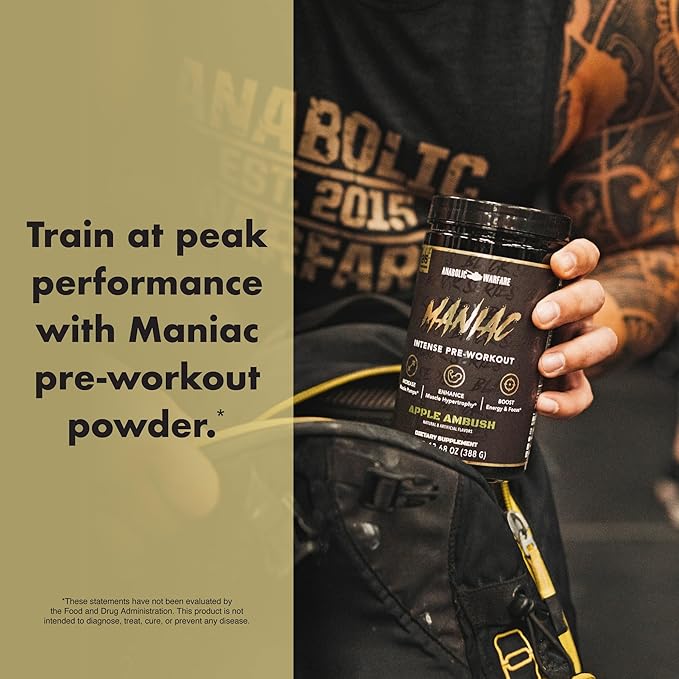 Anabolic Warfare Black Series Maniac, Pre-Workout Powder, Supports Nitric Oxide, Muscle Pumps, and Protein Synthesis* Apple Ambush