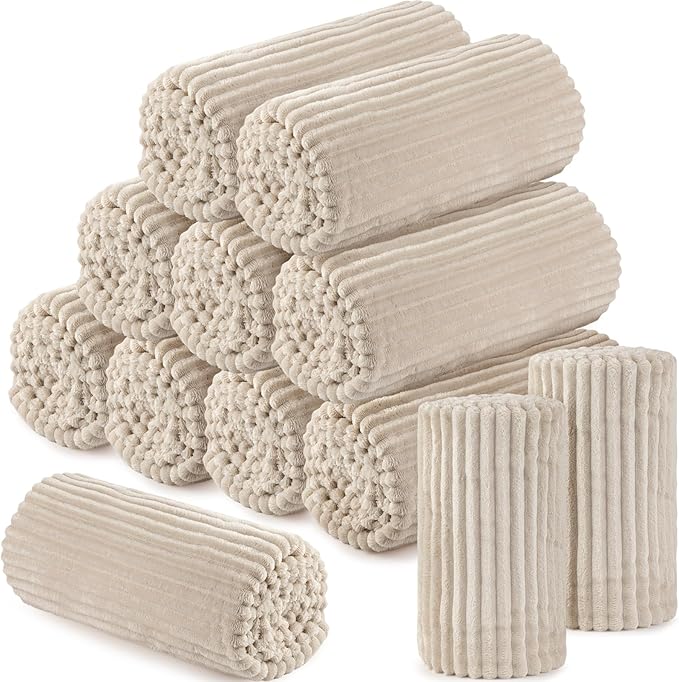 Buryeah 12 Pcs Flannel Throw Blanket Bulk 50 x 60 in Sleepover Blankets Outdoor Wedding Throw Lightweight, Oeko-TEX Standard 100 Certified for Sofa Donation Homeless Gifts (Khaki)
