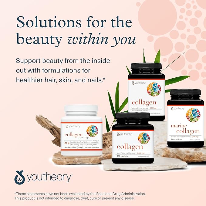 Youtheory Advanced Collagen - 6,000 mg Collagen with Vitamin C - for Hair, Skin & Nails* - Supplements for Women & Men - 290 Tablets (45-Day Supply)