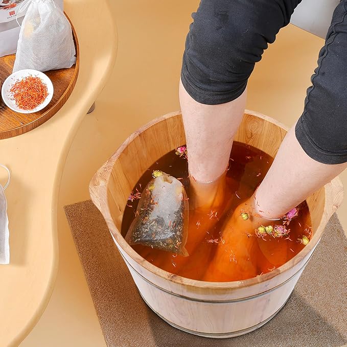 Wooden Foot Massage Tub, Bucket with Massage Roller, Relaxing Foot Spa, Portable Home Use