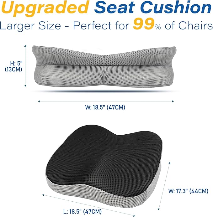 Car Seat Cushion, Ergonomic Memory Foam Car Cushion for Sciatica Pain Relief, Larger Driving Seat Pillow for Short Drivers on Long Drives - Butt Pillow for Truck, Office, Wheelchair - Large Black