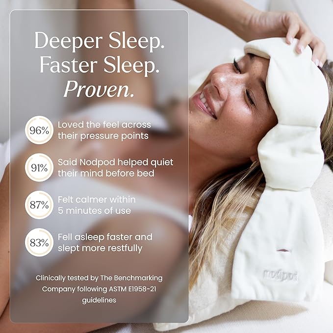 Nodpod Weighted Blanket & Sleep Mask Bundle – Ultra-Soft Body Blanket with Glass Beads + Light-Blocking Eye Mask – Relaxation, Comfort, Travel & Better Sleep - Bone
