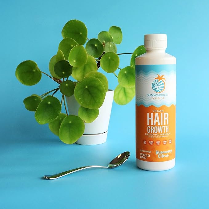 Hair Growth Liquid Rosemary Oil with Biotin & Omega 3 Curcumin, Hyaluronic Acid Tocopherol, Reduce Shedding Promote Hair Growth Improve Hair Density Scalp Hydration Citrus Flavor 15.2 fl oz Sunwarrior