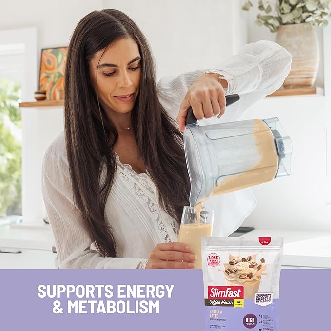 SlimFast High Protein Latte Bundle, Caffeine, 20g Protein, Vanilla Latte Meal Replacement Powder, 21 Servings + Mocha Latte Protein Shake, Meal Replacement Shake Ready to Drink, 11 Fl Oz (Pack of 12)