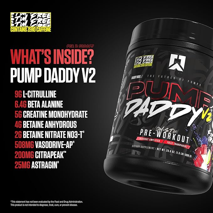 RYSE Pump Daddy V2 Pre Workout Powder - Noel Deyzel Signature - Freedom Rocks - Non-Stim Supplement with Citrulline, Creatine and Beta Alanine for Pumps, Endurance and Strength - 40 Servings