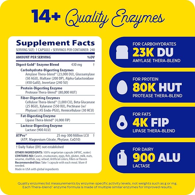 Enzymedica - Digest Gold with ATPro, High Potency Enzymes for Optimal Digestive Support, 240 Capsules