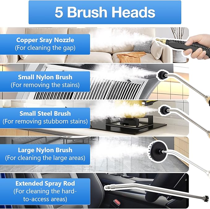 Handheld Steam Cleaner，2500W Hand-Held High Pressure Portable Cleaning Machine with 3 Brush, High Temperature Steamer for Home Use, Kitchen, Furniture, Bathroom, Car (Blue)