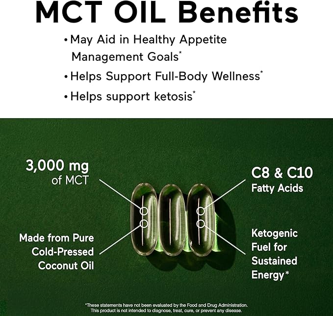 SMARTERNUTRITION Coconut MCT Oil Capsules C8 & C10 3000 mg - Ketogenic Fuel for Brain & Body, 100% Cold-Pressed Coconut Oil - Energy for Keto - Gluten-Free, Non-GMO - 360 Count - 180 -Day Supply