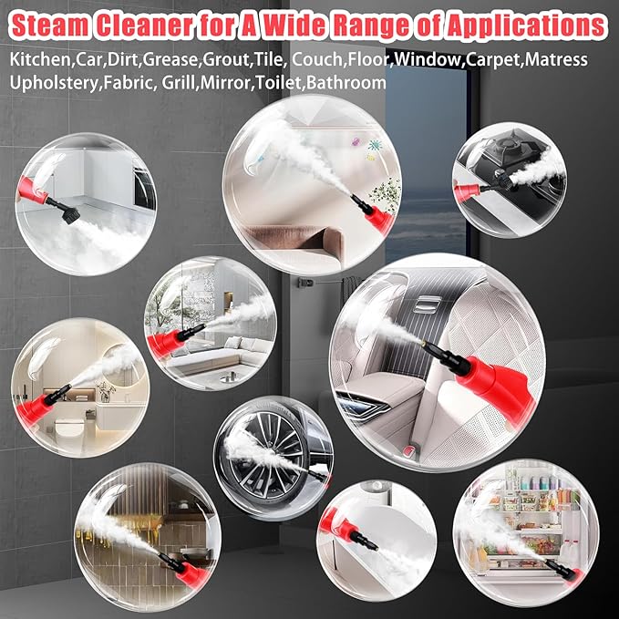 2500W Handheld Steam Cleaner, Portable Steamer for Cleaning with Touch Screen, Hand Held Steamer Cleaner, Pressurized Hand Steam Cleaner for Home Car Detailing Walls Grout Couch Tile Carpet, Red