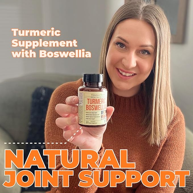 Turmeric Curcumin Supplement with Boswellia Serrata, Ginger Root, Organic Turmeric Powder & Black Pepper - 95% Curcuminoids Turmeric Supplement with Boswellia Extract - 60 Gluten Free Tumeric Capsules