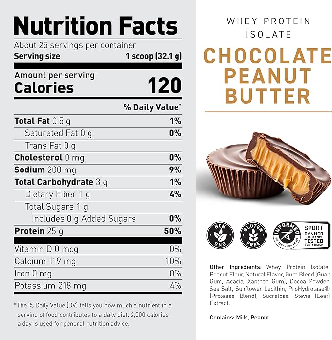 Kaged Whey Protein Isolate Powder | Chocolate Peanut Butter | 100% Pure Low Lactose Whey | Post Workout Recovery Drink | Supports Muscle Building | Supplements for Men & Women | 41 Servings