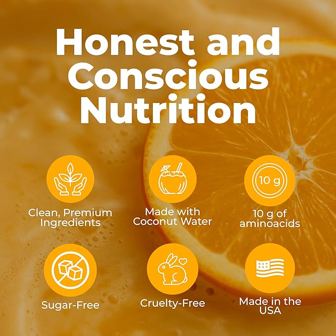 About Time BCAA Hydration Powder Orange Cream, with L-Glutamine & Electrolytes, Non-GMO, Gluten Free, Monk Fruit, Coconut Water, 20 Servings