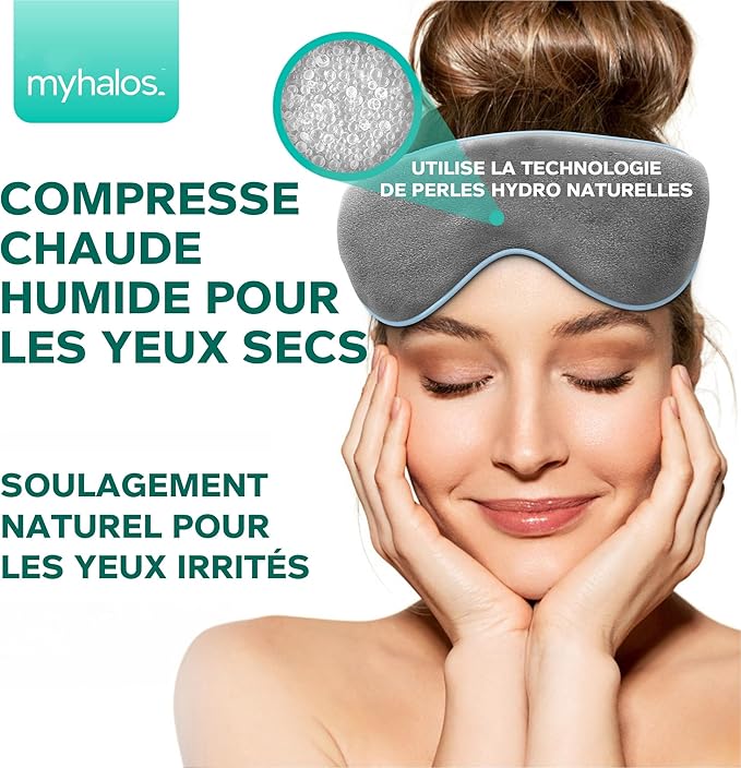 MyHalos® Eye Mask for Dry Eyes - Steam Warm Compress for Eyes - Remove Styes, Chalazion Therapy Warming and Heating Pad Hot Compress - Moist Heat Mask for Blepharitis & MGD