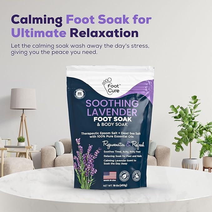 Soothing Lavender Foot Soak - Pedicure Foot Spa with Epson Salts for Soaking Feet - Foot Massager Spa - Foot Scrubber Dead Skin Remover - Epsom Salt Bath Soak