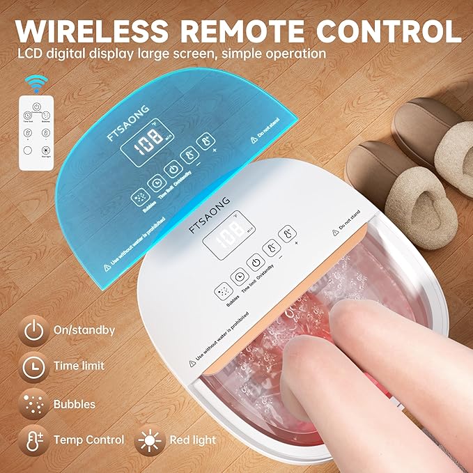 Collapasible Foot Spa Bath Massager with Heat, Pedicure Foot Spa with Bubbles and Jets/Timer/Temperature Control, Feet Soak Tub for Home, Office, Relaxation and Stress Relief, Gift for Men and Women